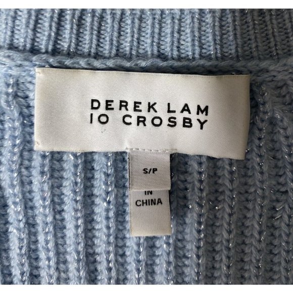 Derek Lam 10 Crosby Sweater Metallic Blue Ribbed V-Neck Bubble Sleeves Small - Picture 8 of 11